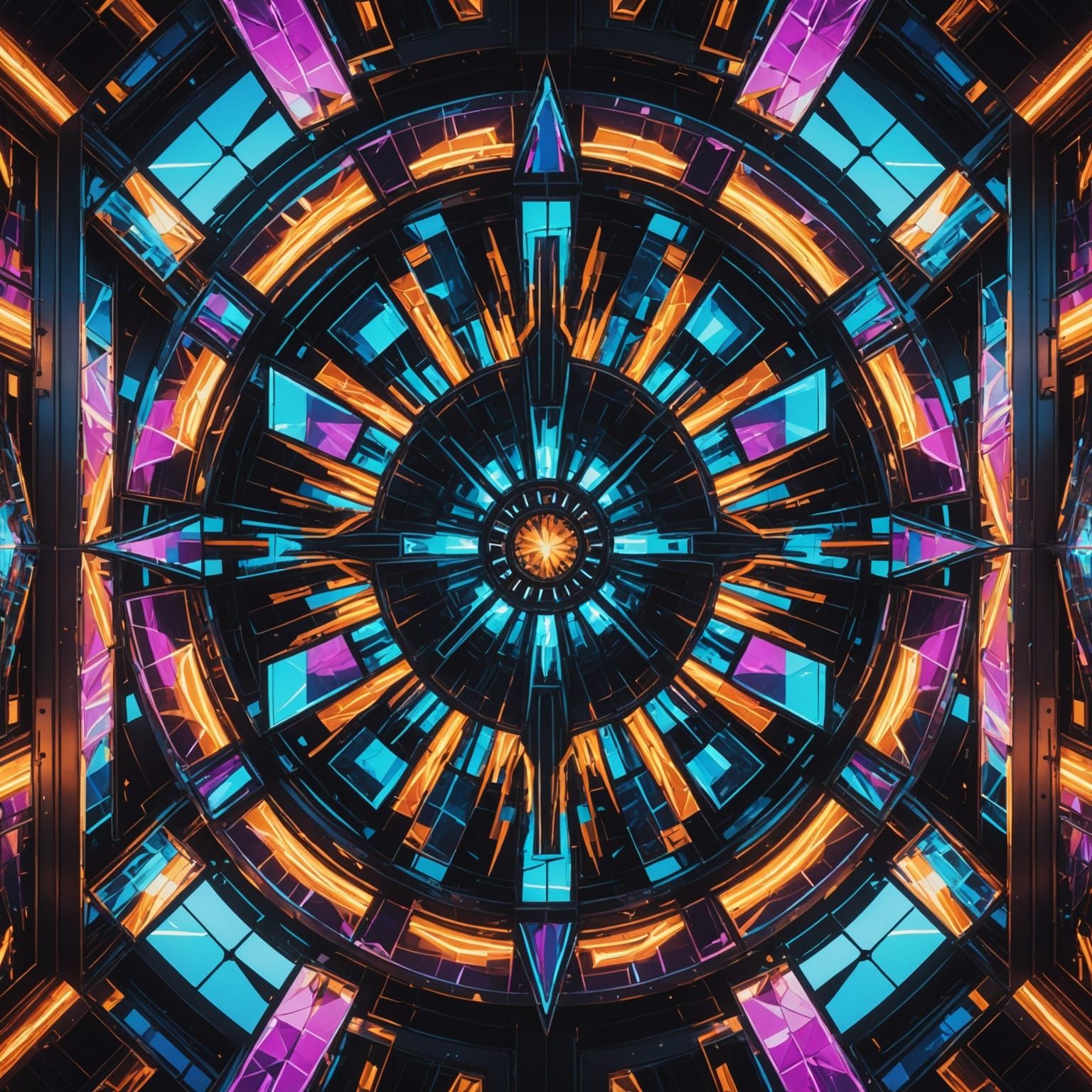 Kaleidoscopic Cityscape Reflected in Shattered Mirror