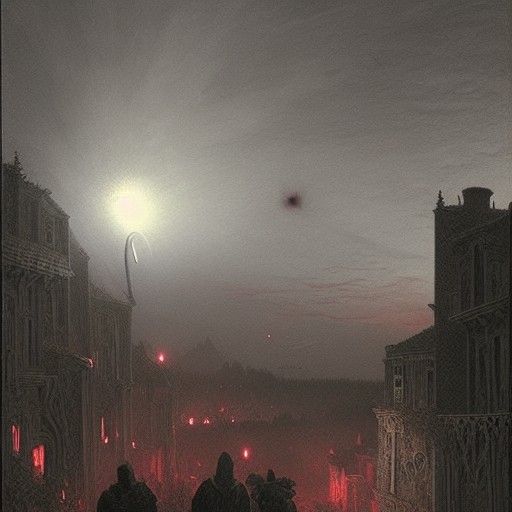 Terrifying Red Orb Over Village at Night