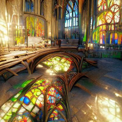 Gothic Cathedral with Art Nouveau Stained Glass