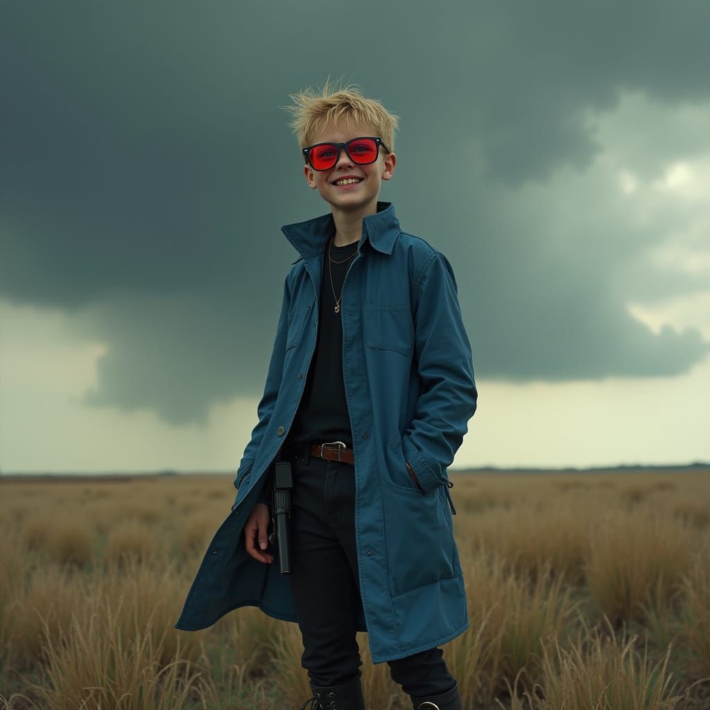 Adolescent Outcast in Stormy Landscape