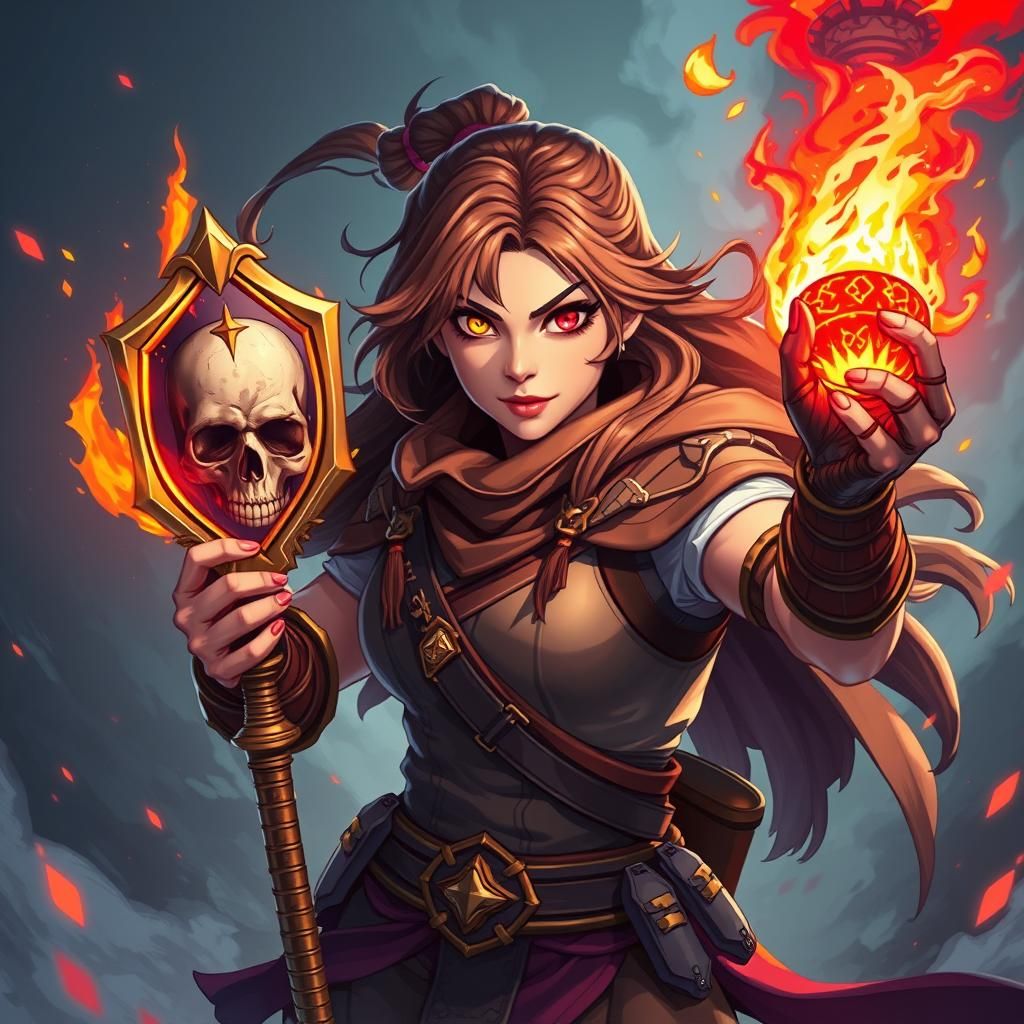 Valiant Woman Warrior with Magical Skull Mirror