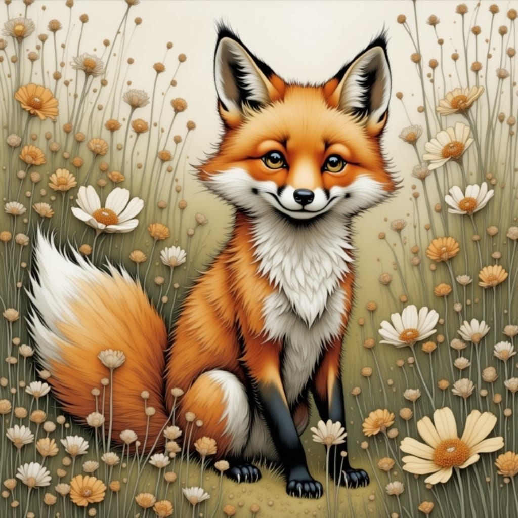 Expressive Fox Playing in Forest Meadow