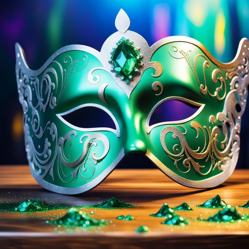 Emerald Green Masquerade Mask in Graffiti Art Style
