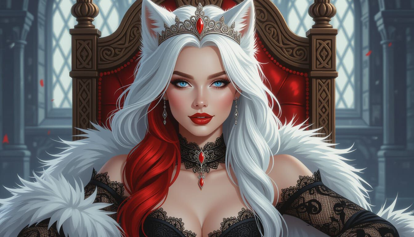 Werewolf Queen in Retro-Futuristic Throne Room