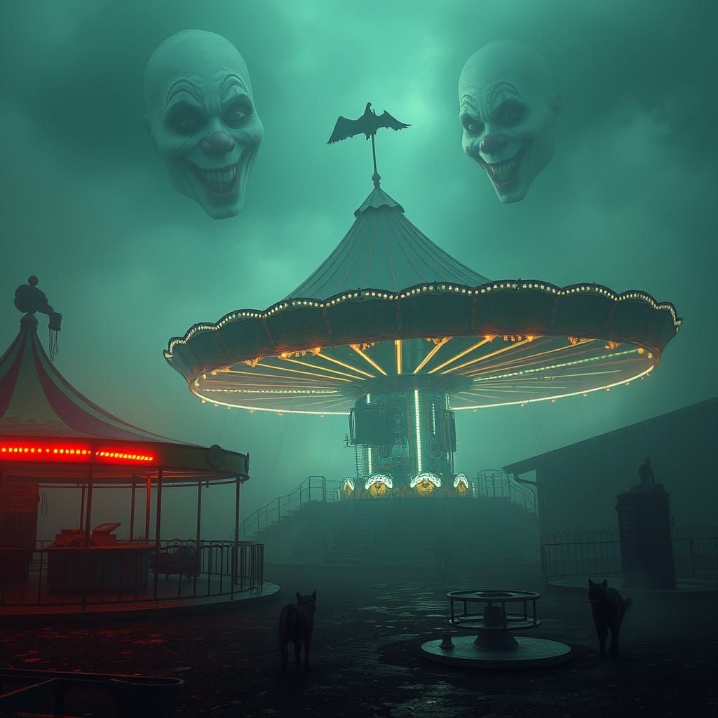 The abandoned funfair was creepy enough. The mist made it wo...