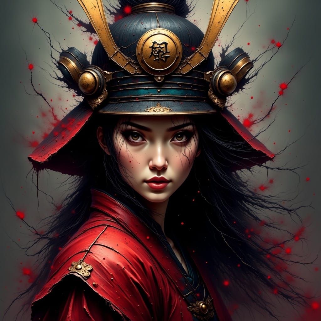 Emotional Portrait of a Beautiful Female Samurai