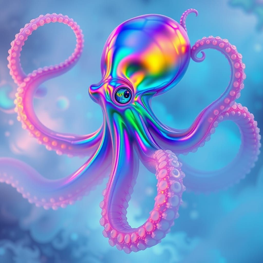 Surreal Masterpiece of an Octopus in a Dreamlike, Fractal Ab...