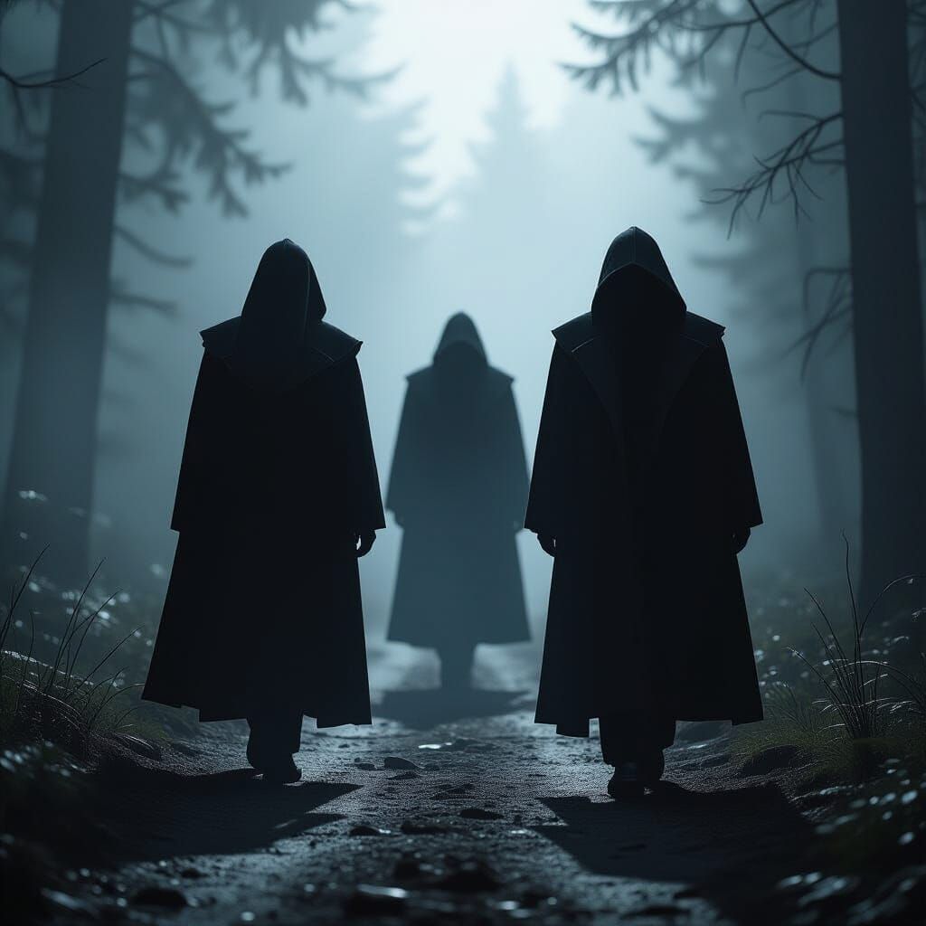 Moody Figures Emerge from Shadows in Cinematic Film Still