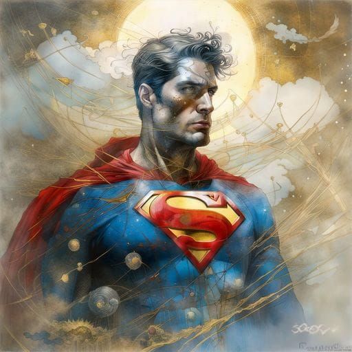 Superman Soaring in Vintage Comic Book Style