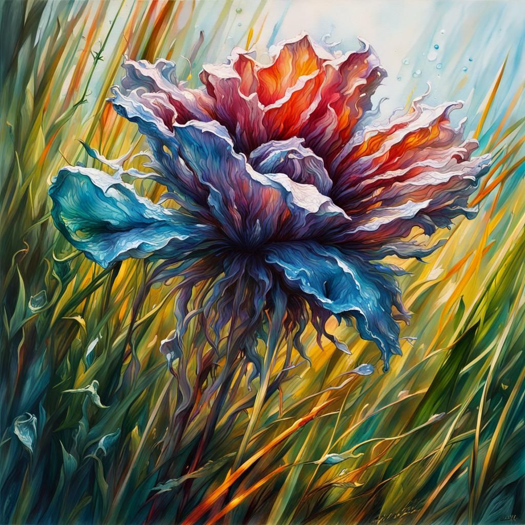 Crystal Flower in Impressionistic Impasto Style