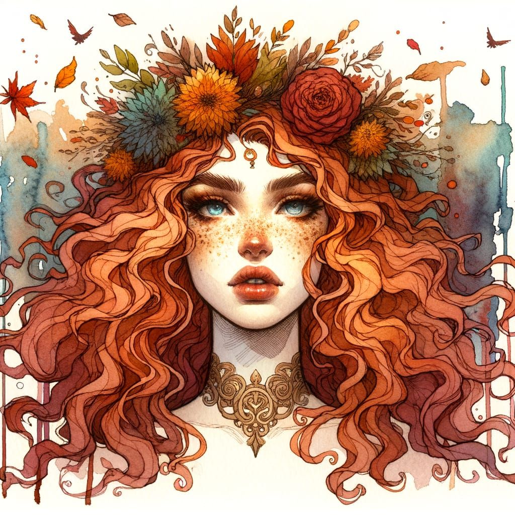 Watercolor Portrait of a Githyanki Autumn Princess