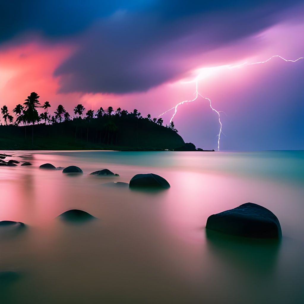 Tropical Island Thunderstorm with Lightning, Long Exposure