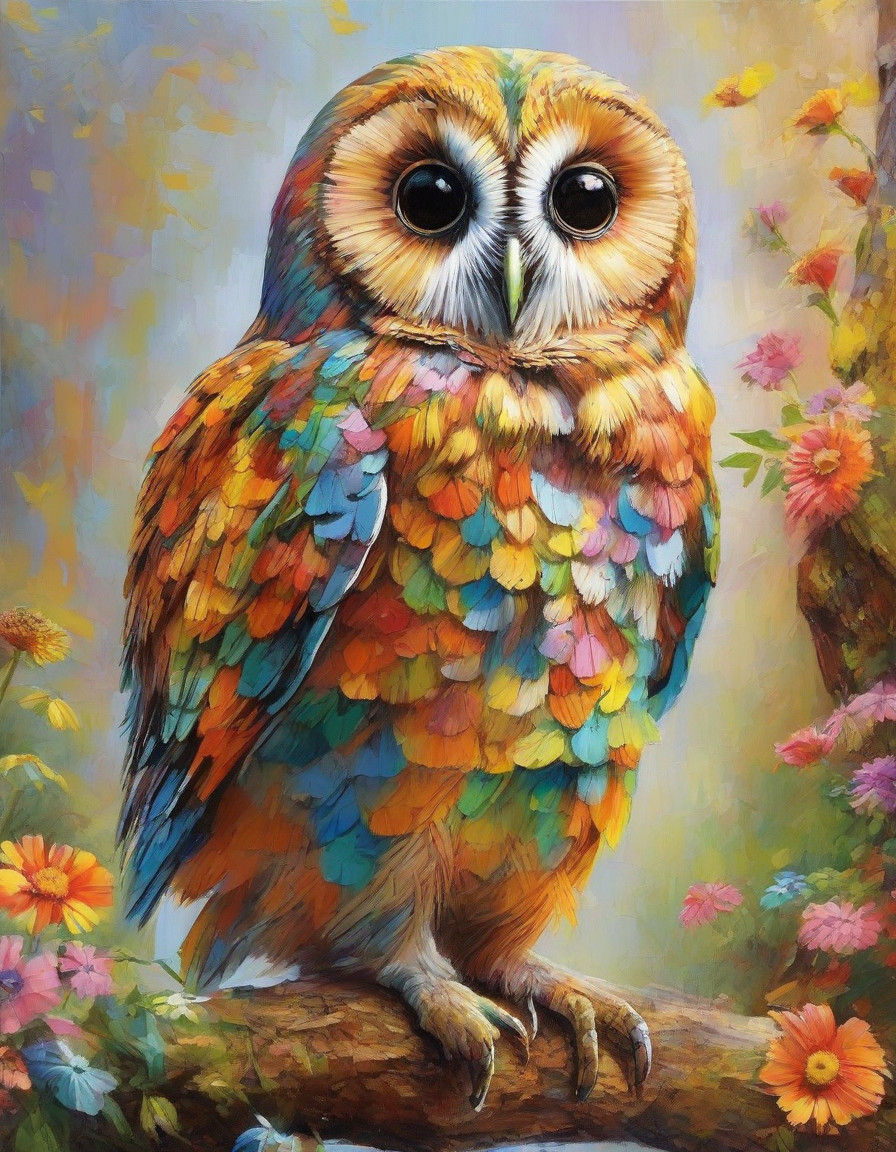 Surreal Owl in Vibrant Impressionist Colors
