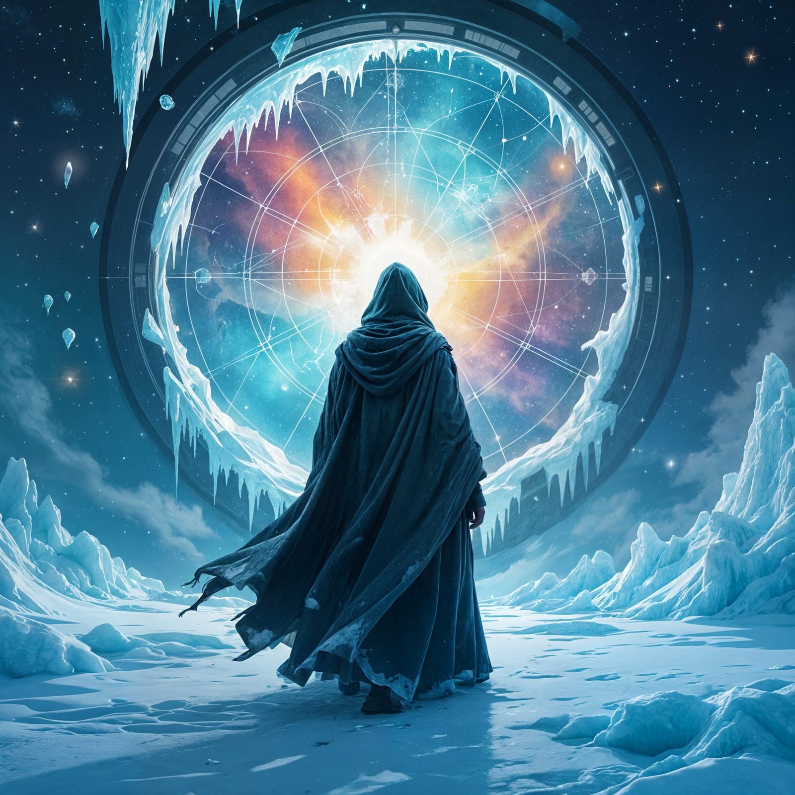 Melting Ice Celestial Map in Expressionist Style