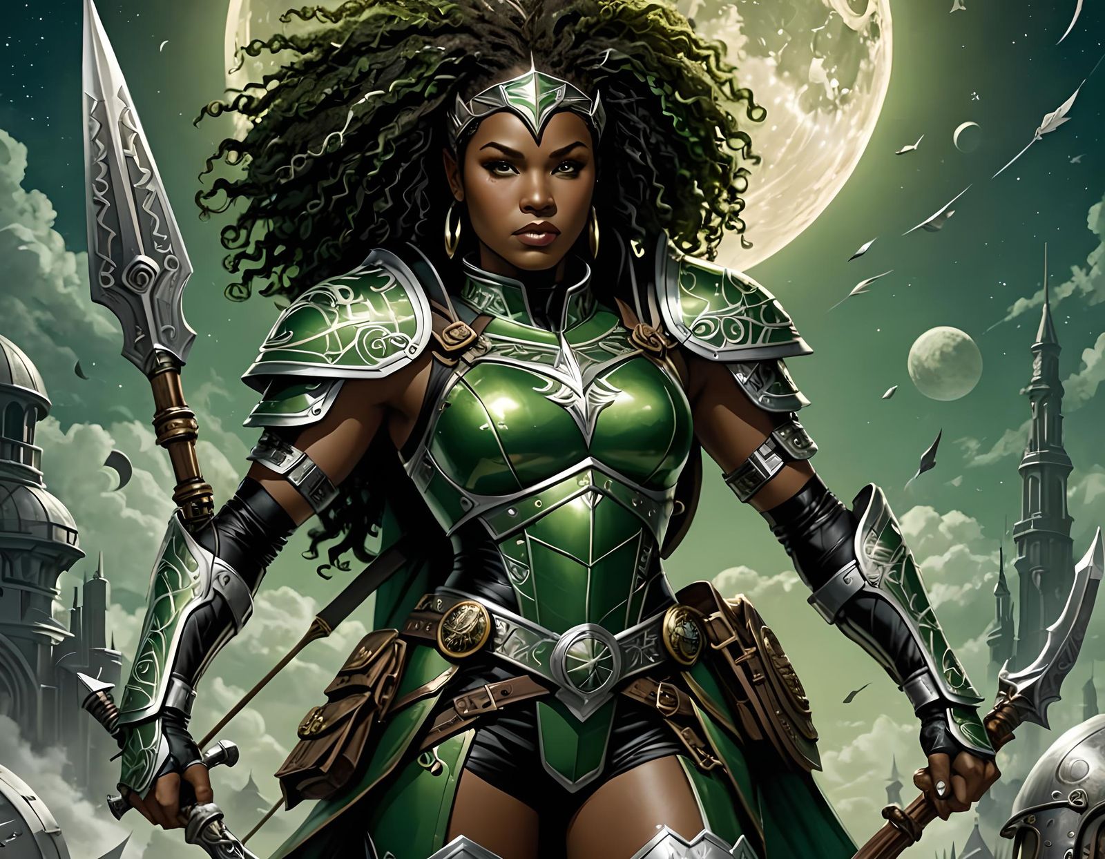 Surreal Biracial Black Superheroine in Holographic Cosmic Ar...