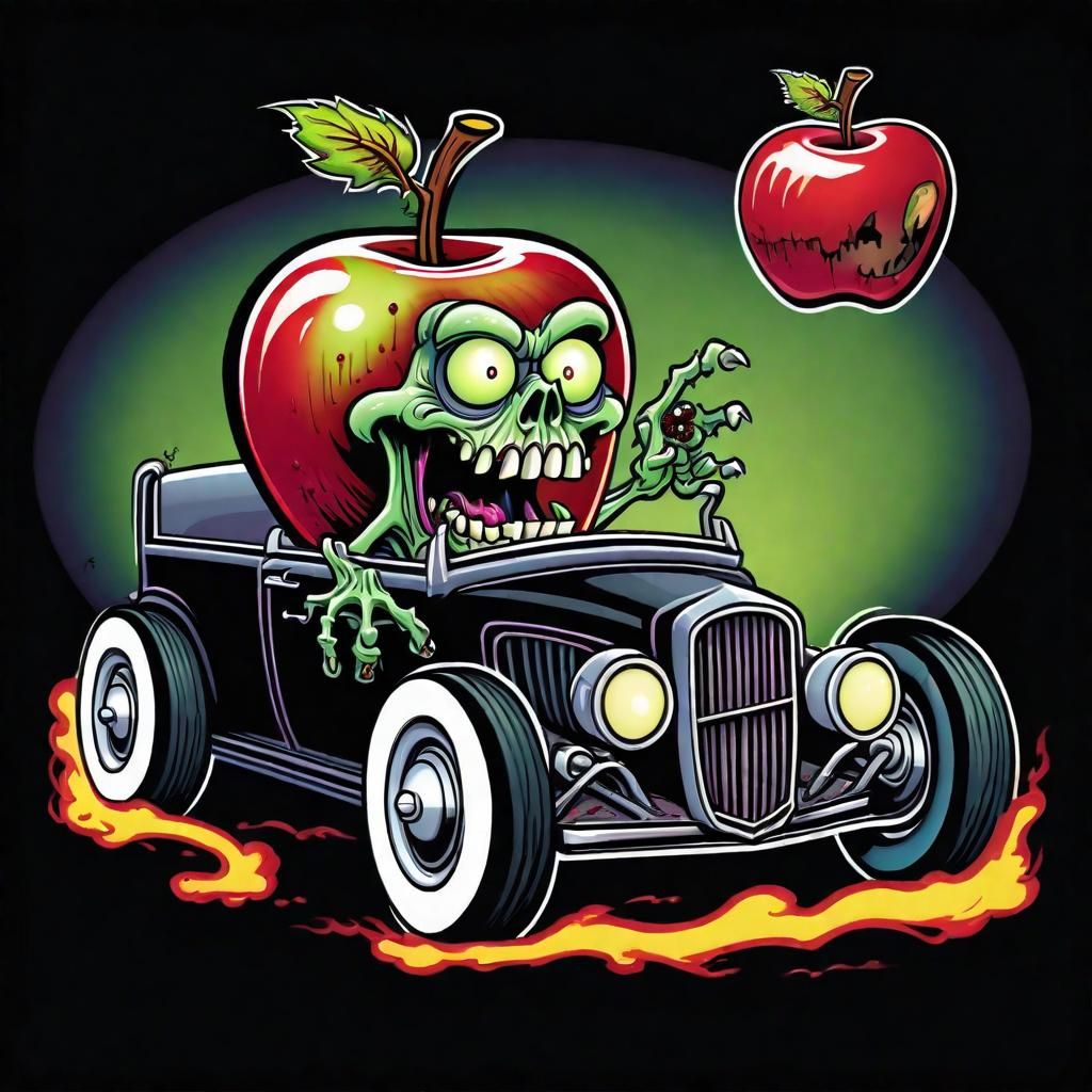 Zombie Apple in Hot Rod, Comic Book Style