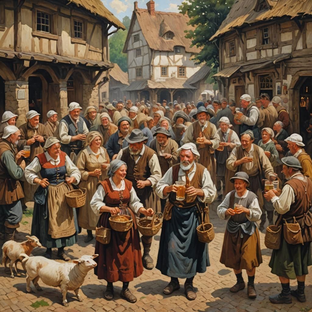 Saxon Festival: Villagers Celebrate in Oil Painting
