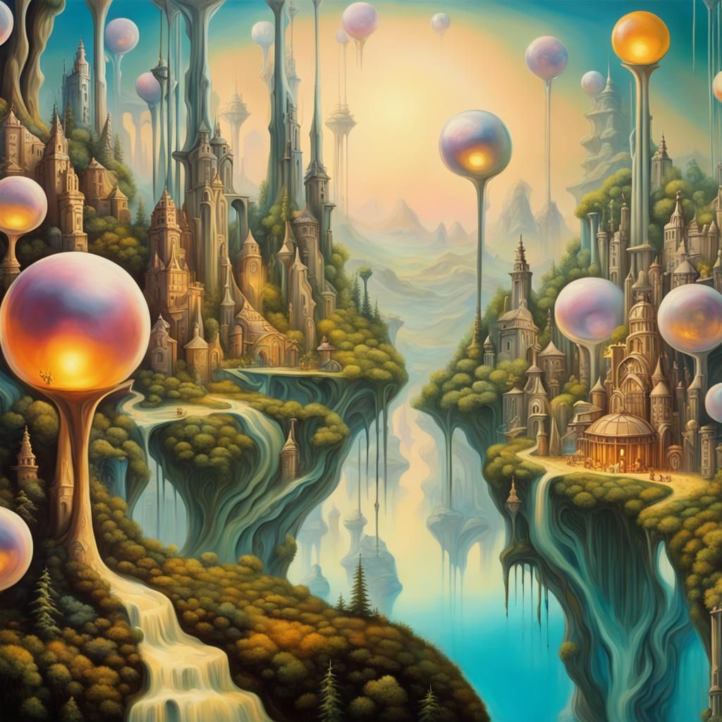 Bustling Fairy Metropolis in Bubblepunk Style