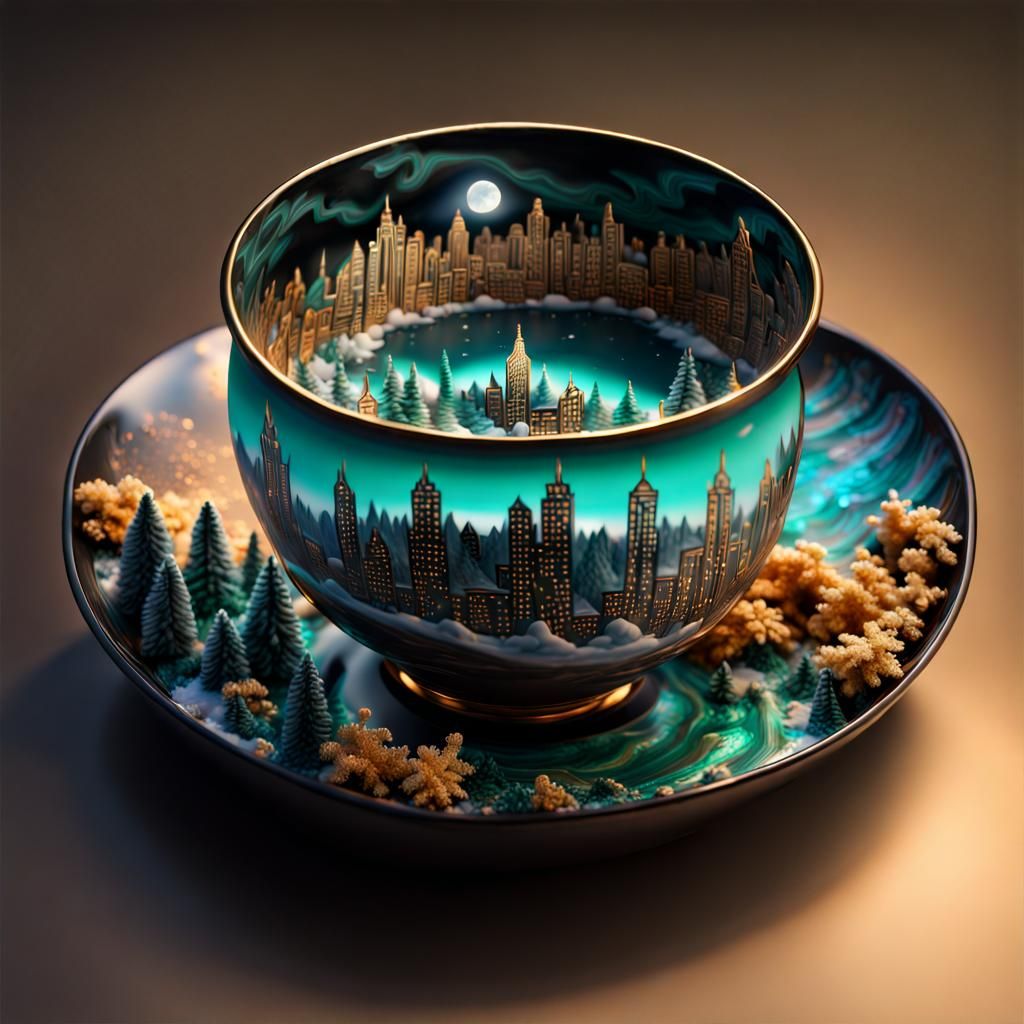 Magical City Inside Porcelain Cup Diorama