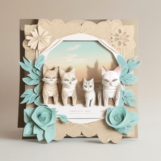 Origami Cats in Desert, Papercraft Art
