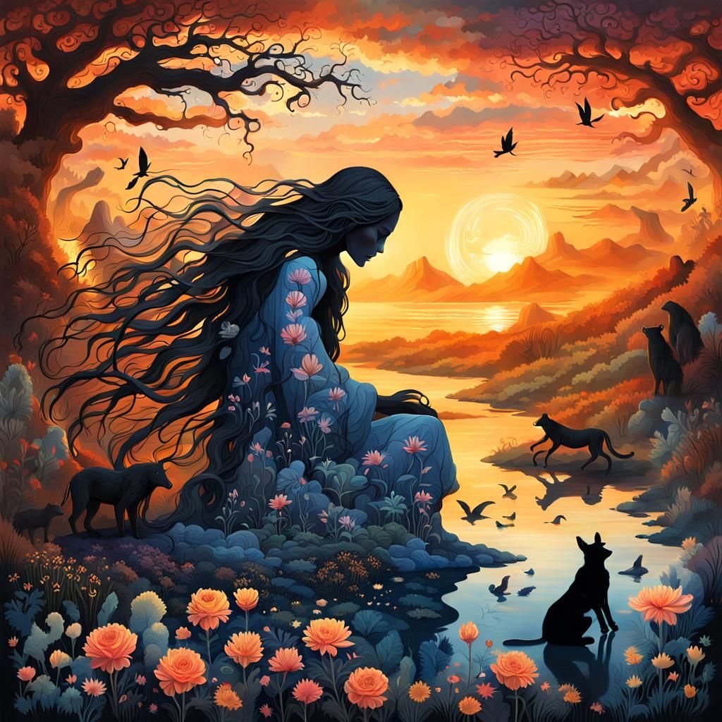 Mystical Creatures Collage at Sunset