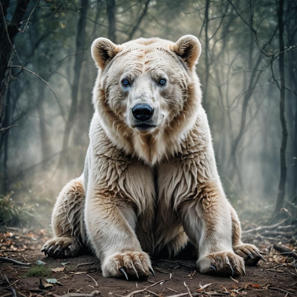 Hyperrealistic Photograph of a White Eight-Legged Bear