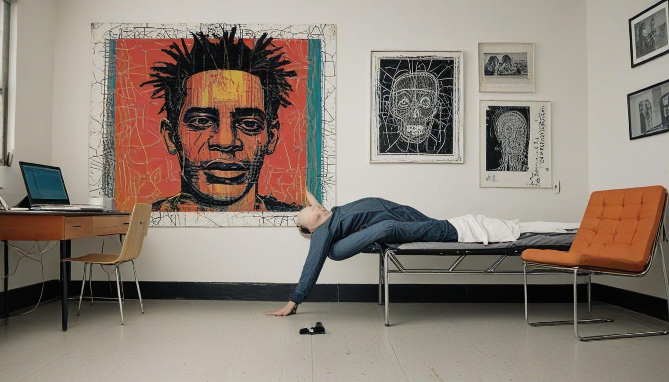 AI Art: Figure on Floor with Doctor, Basquiat & Haring Style