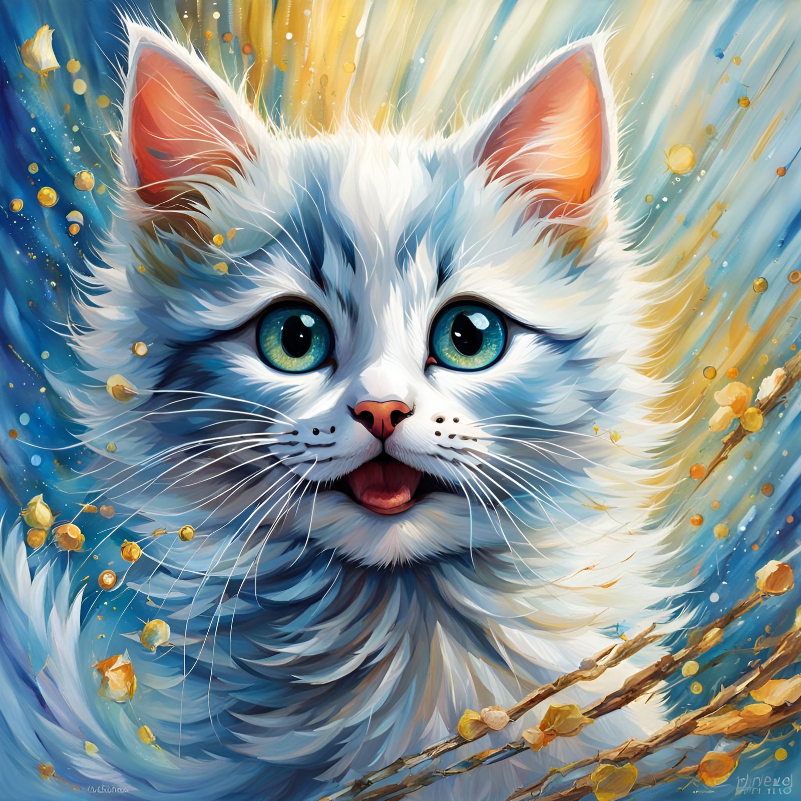 Blue Kitten Leaping in Flickering Light Art