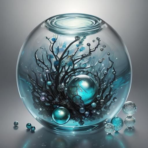 Abstract Painting of Frozen Bubbles and Black Pearls