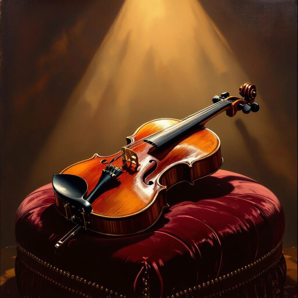Vintage Violin on Velvet Cushion in Baroque Style