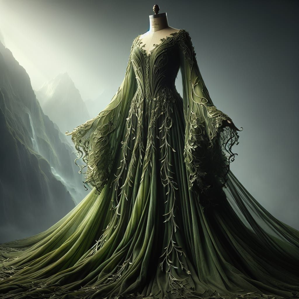 Fantastical Elvish Gown on Dress Form