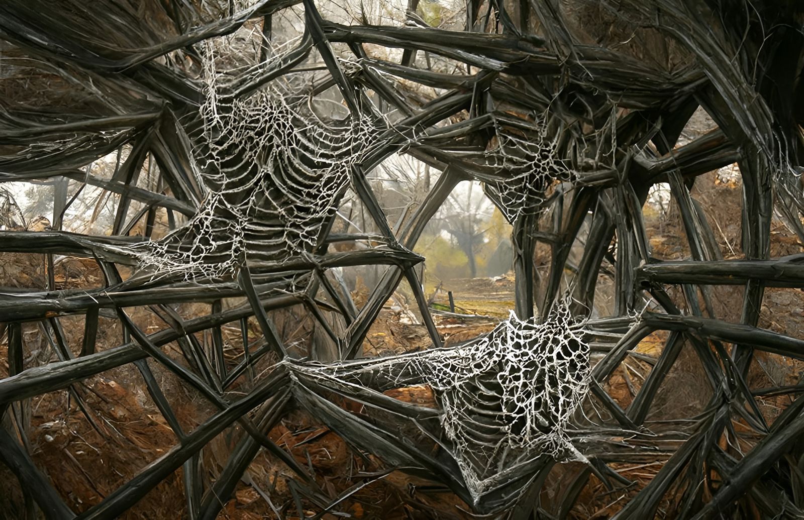 Giant Spiderweb with Bones: Dark 8K Image