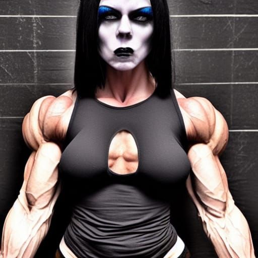 Muscular Goth Goddess Flexing