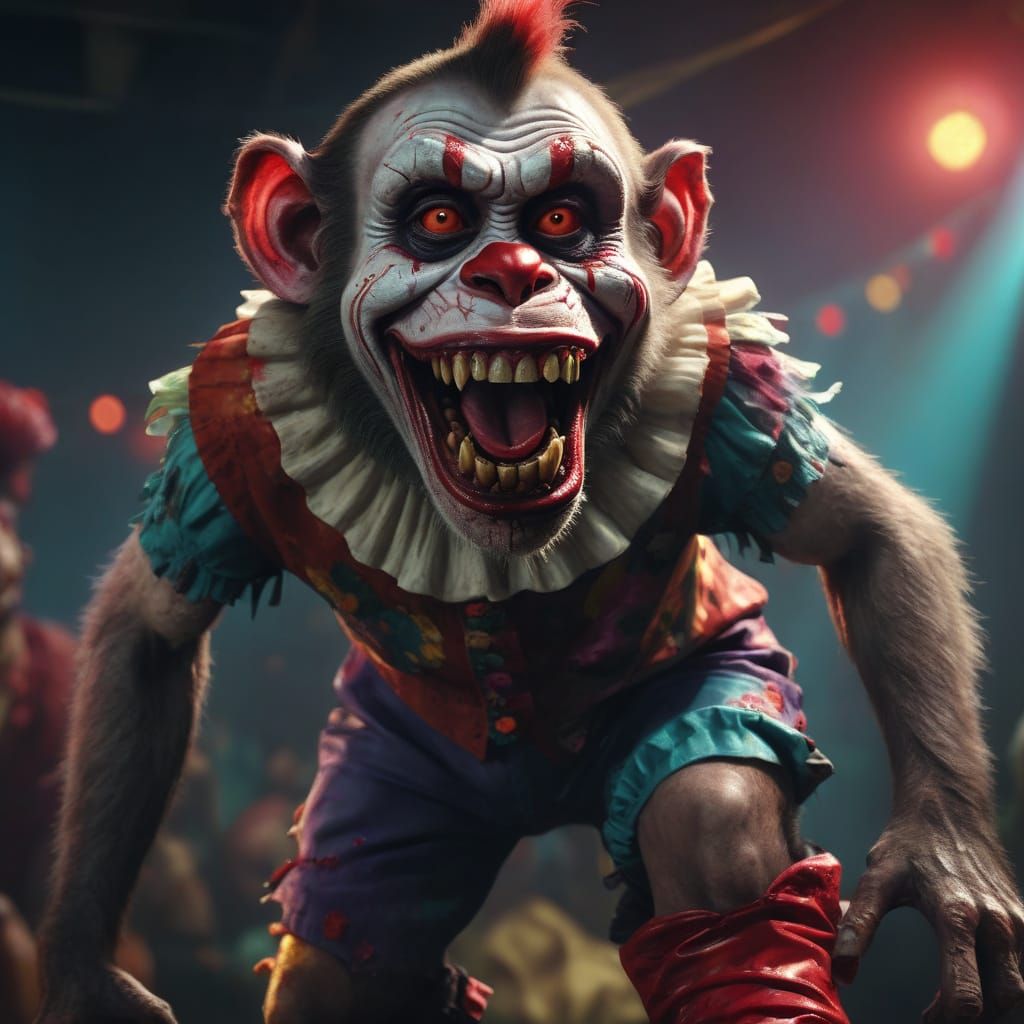 Zombie Clown Circus Performer in Oil Painting Style