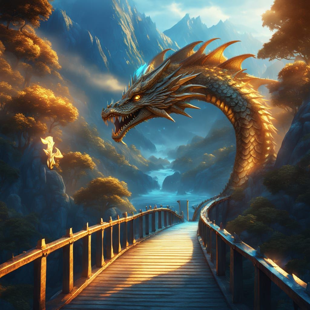 Dragon Bridge Fantasy Art in 8K Resolution