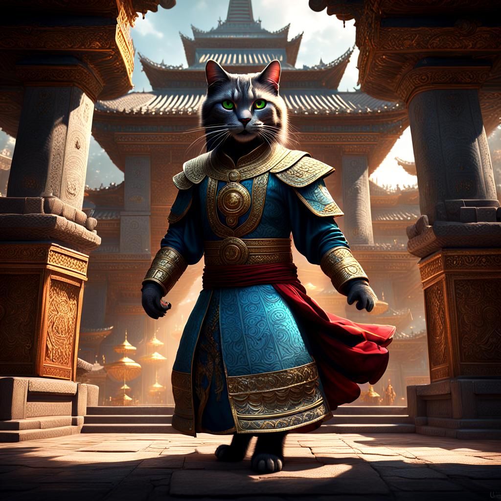 Dervish Cat Dancing in Temple, Fantasy Art