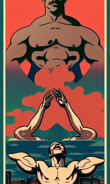 Erotic Muscle Men in Ukiyo-e Style