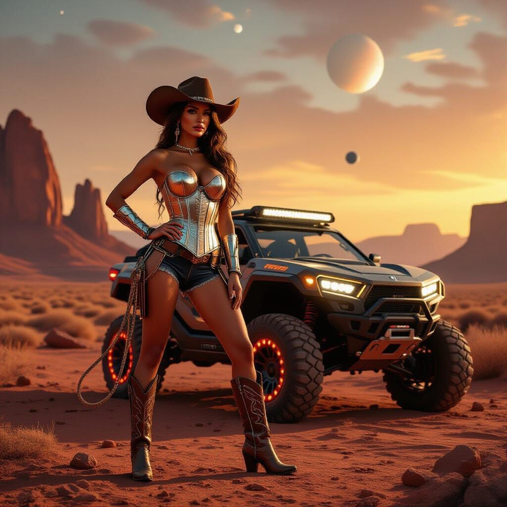 Woman in Metallic Corset on Alien Desert