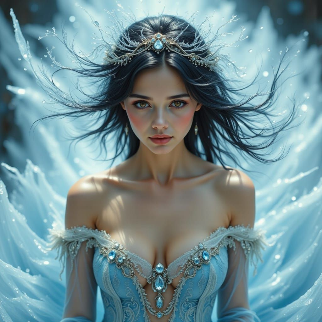 Hyper-Realistic Winter Goddess in Frozen Fractals