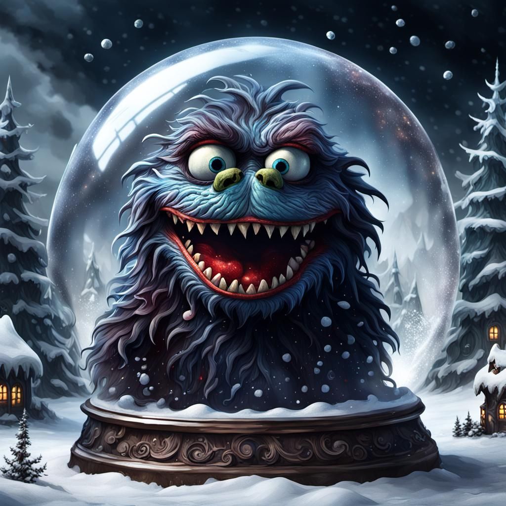 Demonic Muppet Monster in Snow Globe