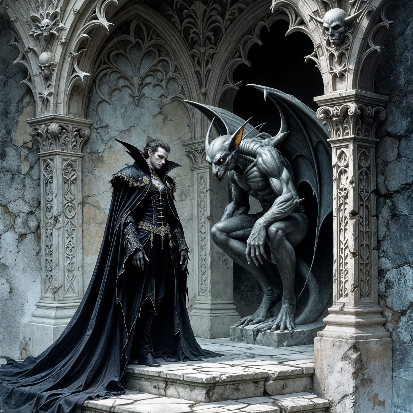 Vampire and Gargoyle Gothic Fantasy Scene