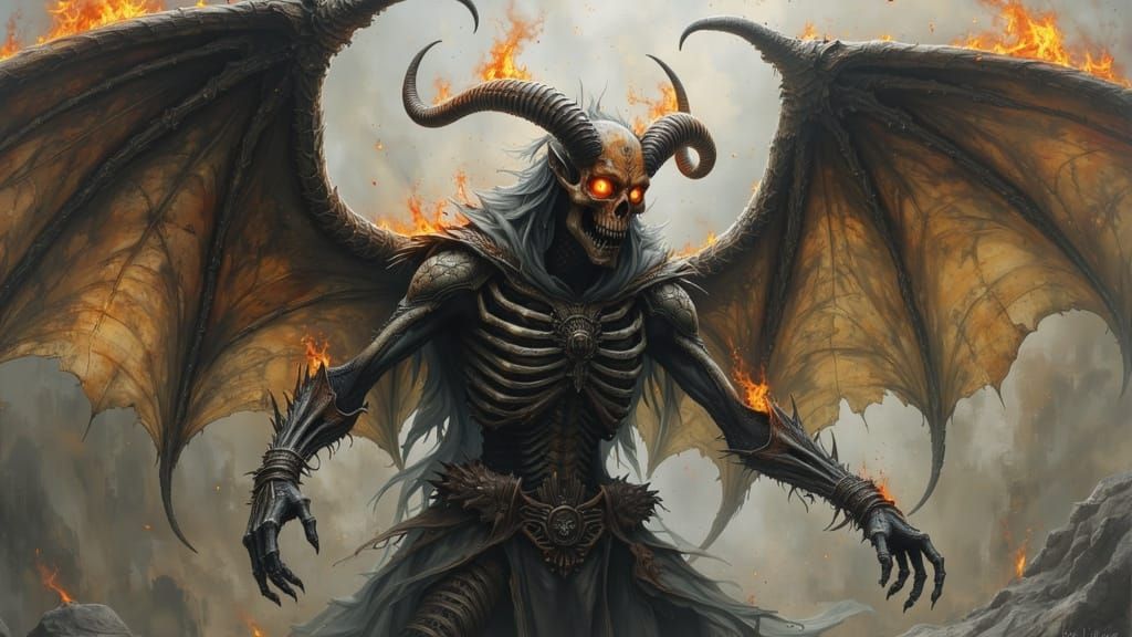 Skeletal Tiefling Demon with Bone Wings