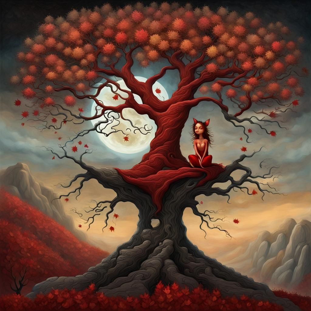 Goddess of Autumn Sits in a Celestial Tree