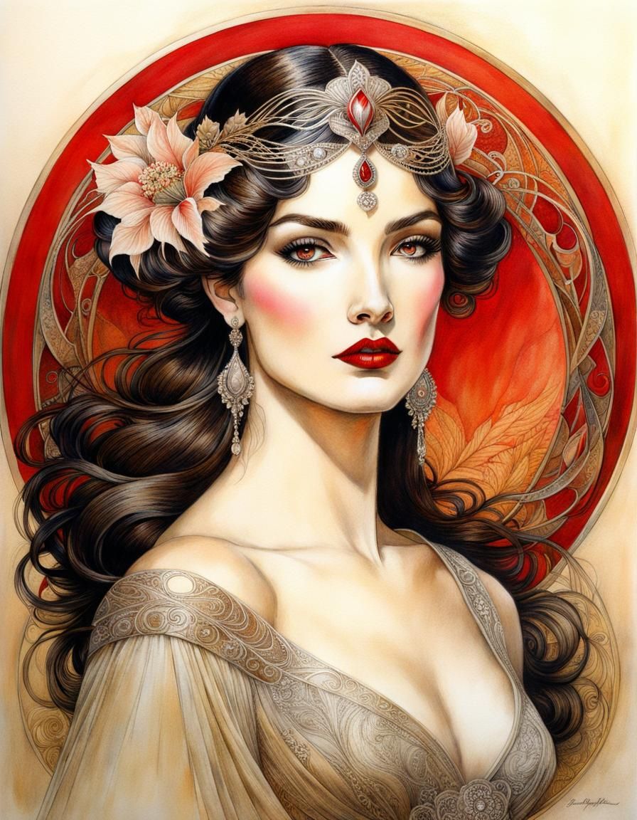 Elegant Portrait in Art Nouveau Style