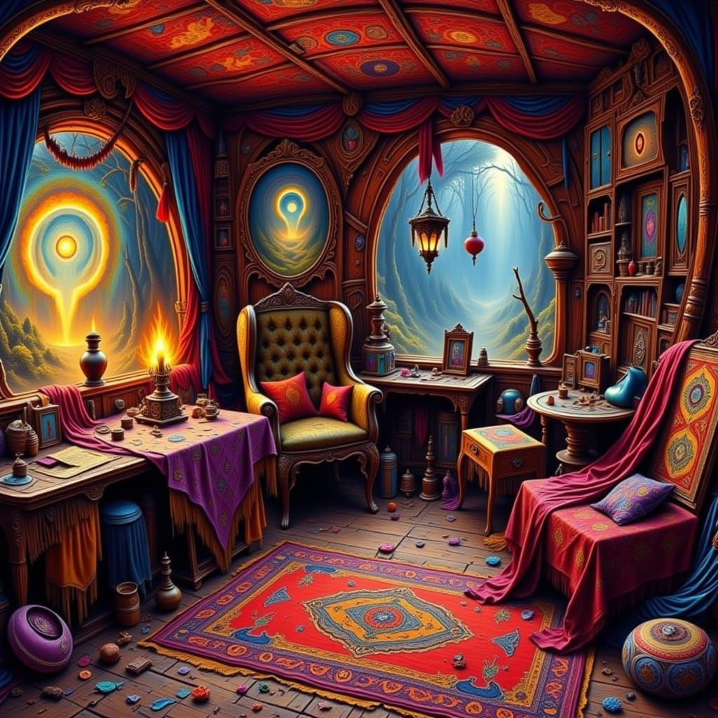 Mystical Gypsy Fortune Teller Inside Her Enchanting Wagon