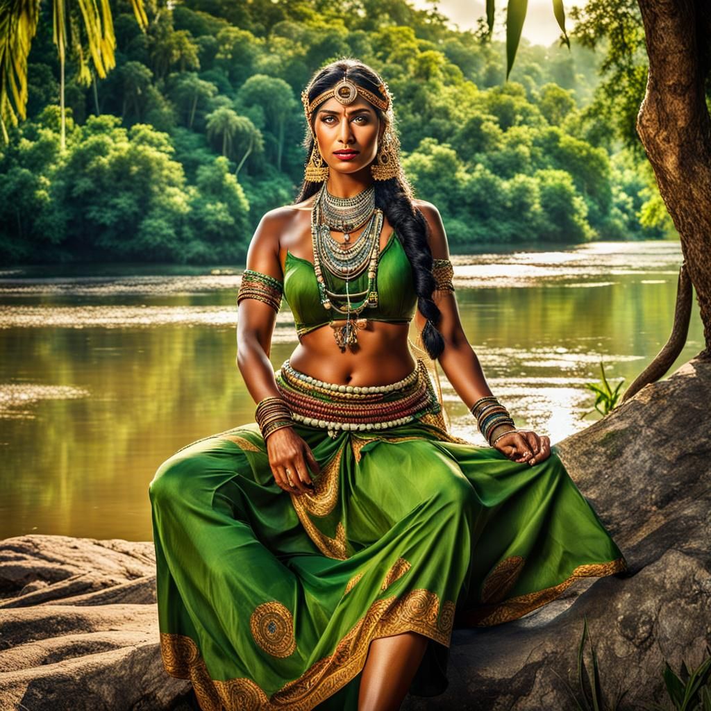 Stunning Amazonian Woman in Lush Jungle Scene