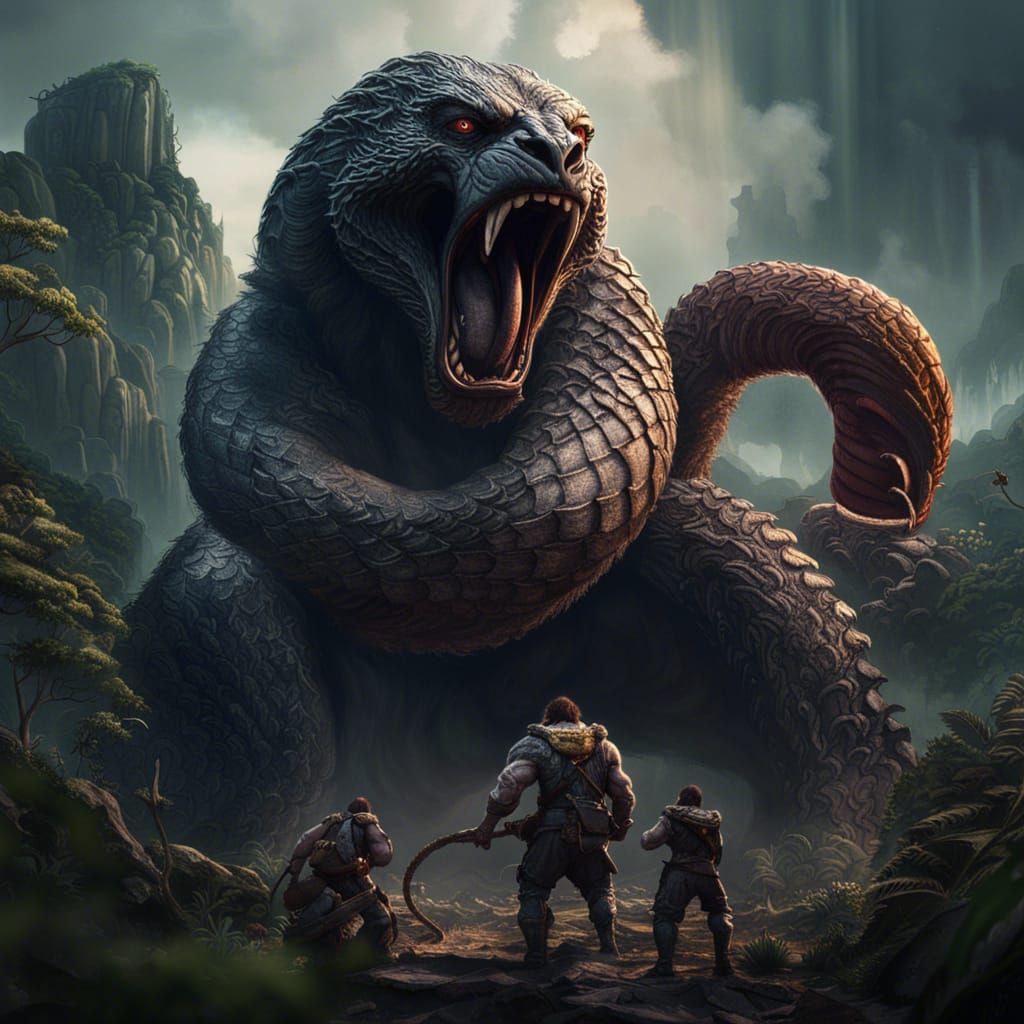 Giant Snake vs King Kong: Detailed Matte Painting