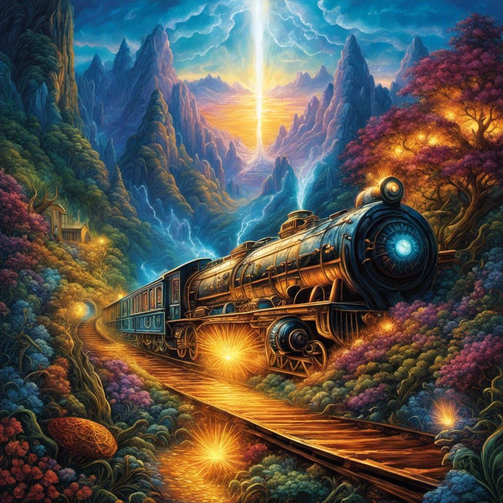 Fantasy Train in Magic Land: Luminous Iridescent Art