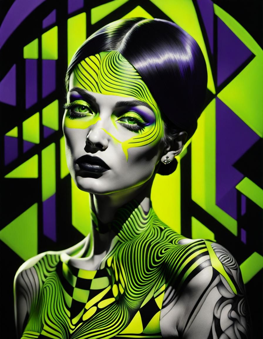 Op-Art Tattoo Portrait in Art Deco Style