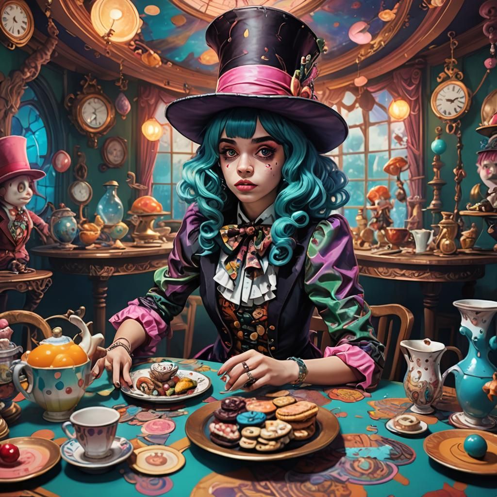 Mad Hatter in Vibrant, Surreal Wonderland